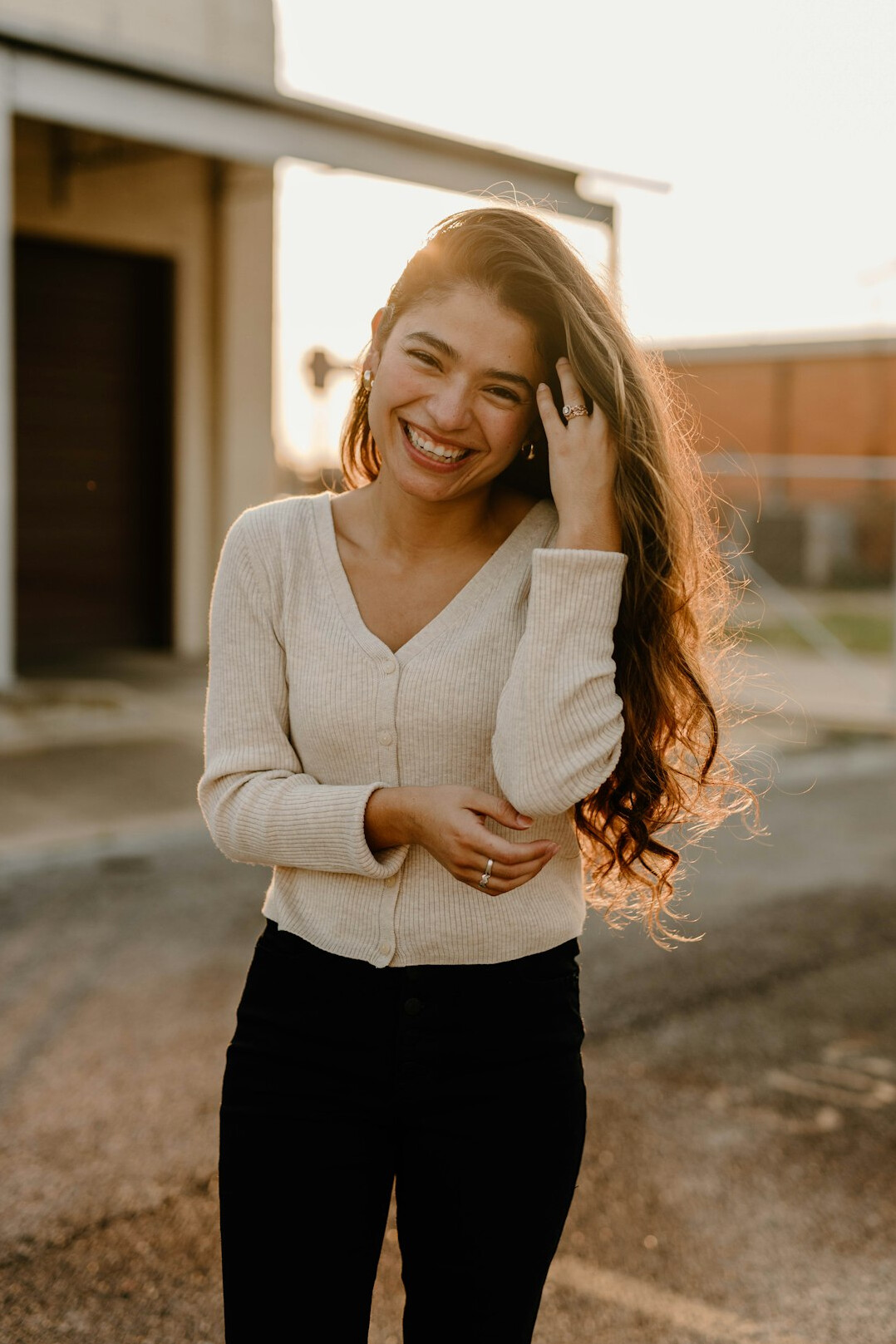 Portrait of a smiling woman in a business casual outfit